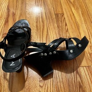 MIA black leather studded wedge